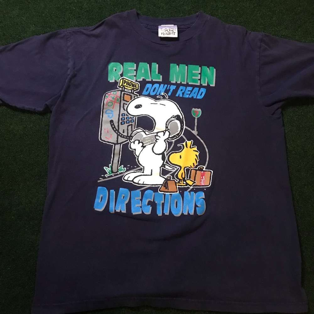 Vintage Peanuts Snoopy Graphic T Shirt “Real Men Don’t Read Directions” Size L